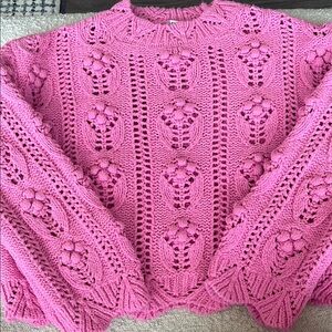 Zara Pink Crew Neck Sweater with Intricate Knit Design
